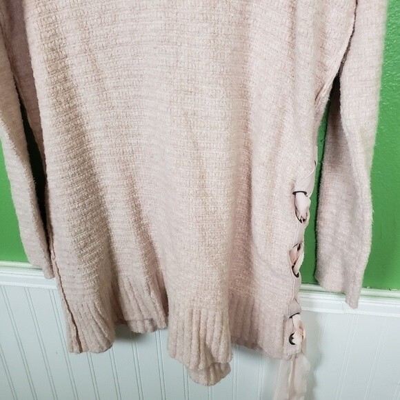 Free People Oversized Baby Pink Knit Tunic Laced Cotton Sweater Dress Size Small - Picture 5 of 11